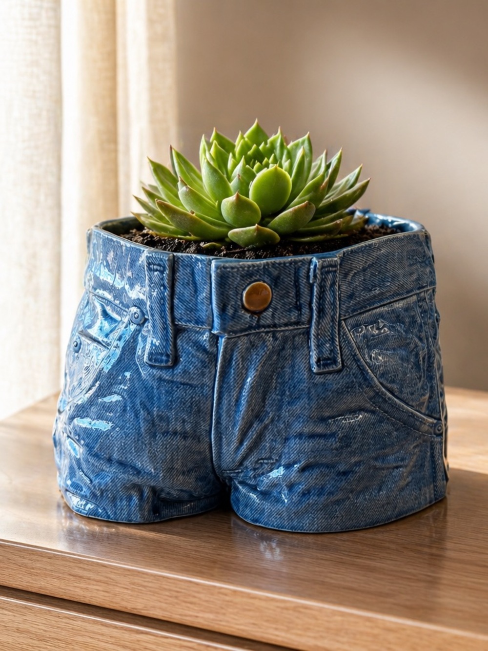 Vintage 1979 Ceramic Denim Shorts Planter - Signed